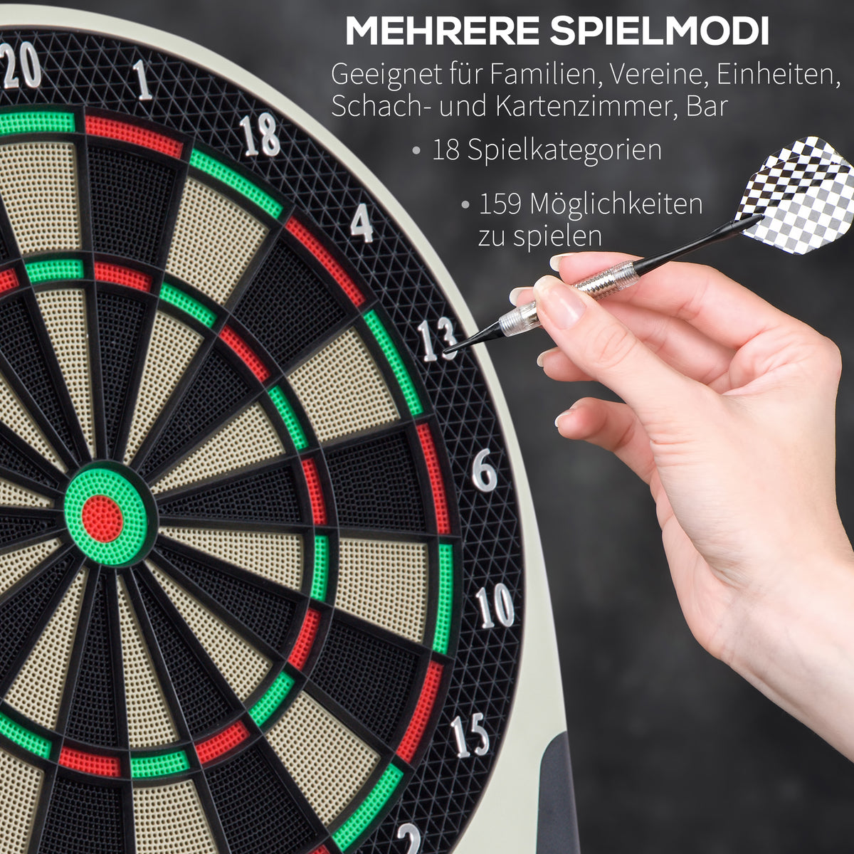 Tablero de dardos electrónico, tablero de dardos con pantalla LCD, 6 dardos, 24 puntas de dardo, 18 juegos, 159 opciones de tiros, para 8 jugadores
