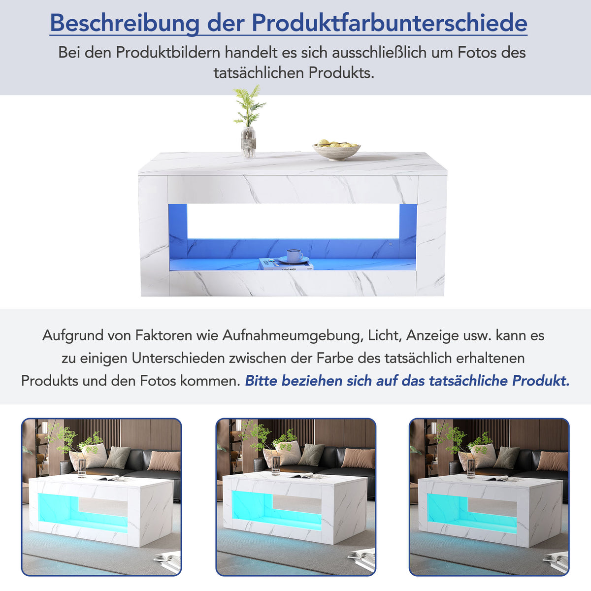 WF323710WAA) Moderno mesón LED, mesón para el salón, sofático, mesón de salón, mesón con brillo alto con control remoto, gran mesón con estampado de mármol (blanco)