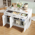 Gran isla de cocina de 120 x 60 x 90,5 cm, 3 cajones y 3 puertas, diseño de mármol blanco, soportes de empotramiento ajustables, cajones silenciosos, diseño de barbería - Accesorios para la cocina elegantes y prácticos