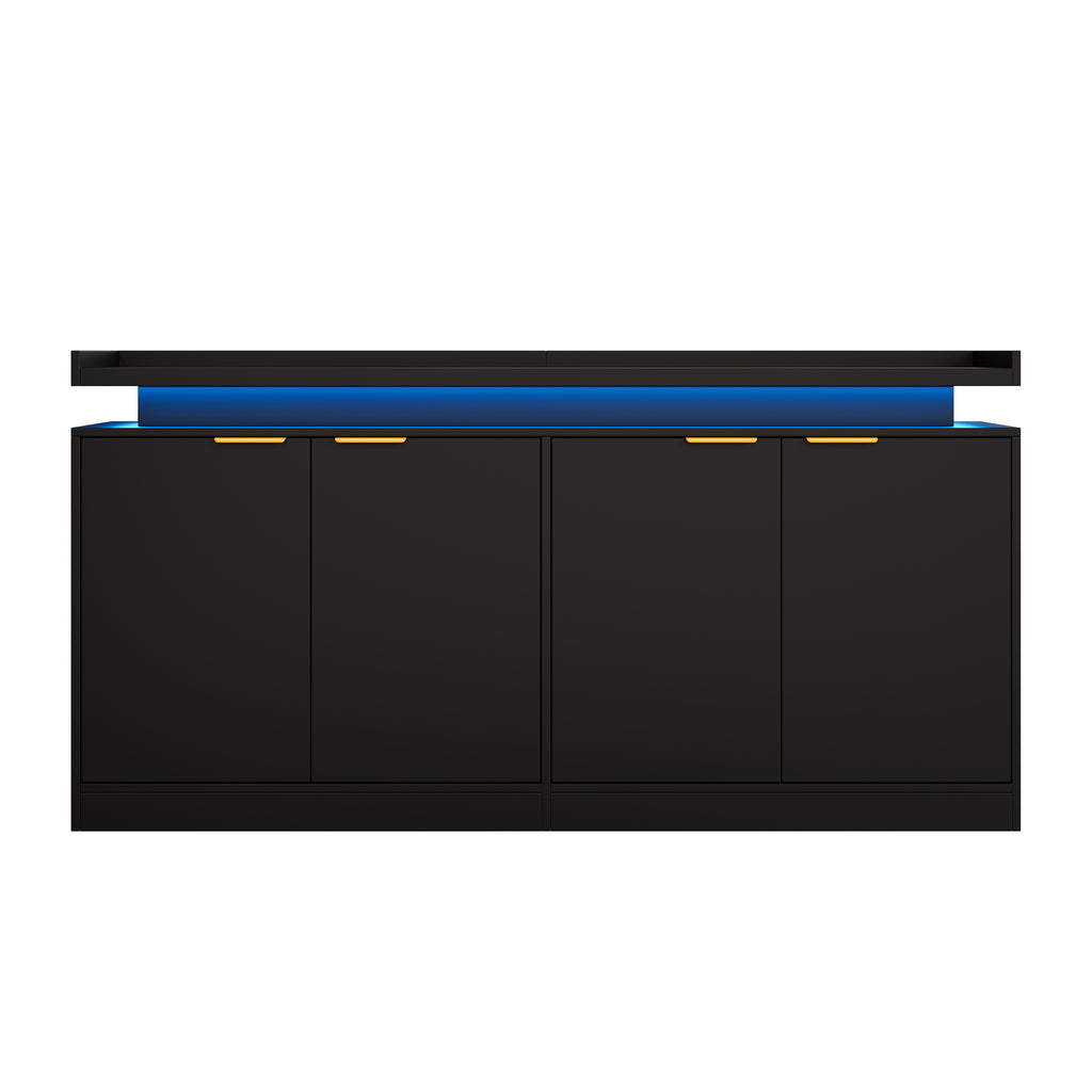 Armario de cocina con iluminación LED, Sideboard con 4 puertas, Buffet con mucho espacio de almacenamiento para el comedor y el salón, 160 × 39 × 83 cm