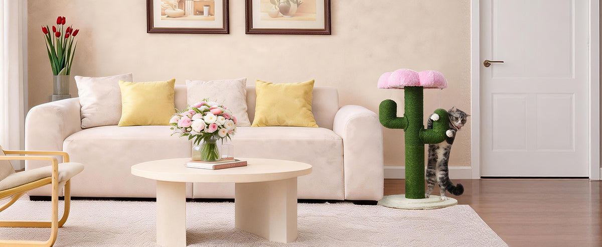 Arbol de gatos en forma de cactus – Arbol de gatos de 90 cm con tallos de sisal engrosados y protección anti-inclinación, arbol de gatos de diseño verde, columna de gatos, arbol de gatos para gatos, arbol de gatos para el hogar, arbol de gatos pequeño