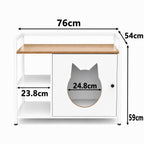 Armario multifuncional para la caja de arena de los gatos con agujero en forma de cabeza de gato, mesita de noche con 2 estantes y espacio de almacenamiento, moderno mueble para gatos para el salón y el dormitorio (blanco y madera)