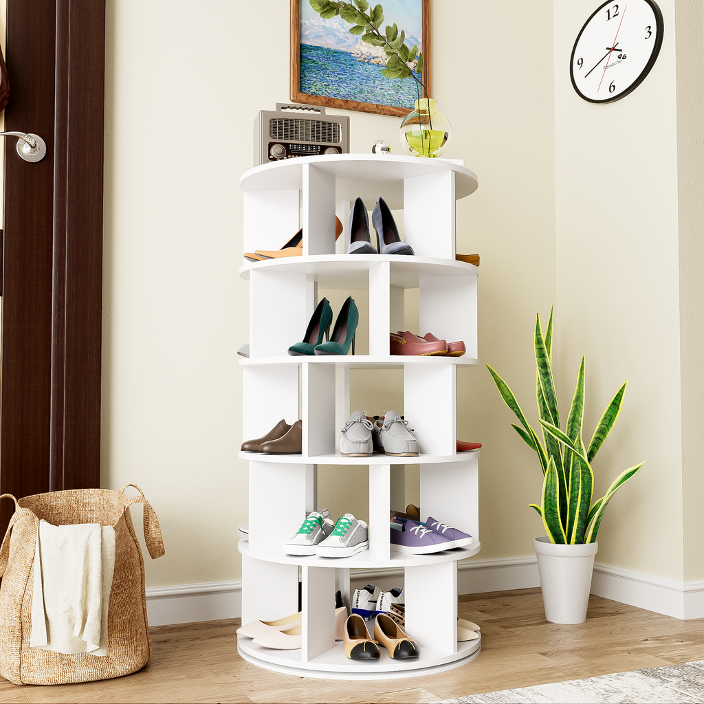 Rack para zapatos, ángulo giratorio, redondo blanco, 5 niveles, altura 115 cm, ancho 60 cm