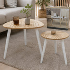 2 Modern Side Tables with Carved Wooden Top