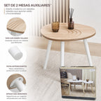 2 Modern Side Tables with Carved Wooden Top