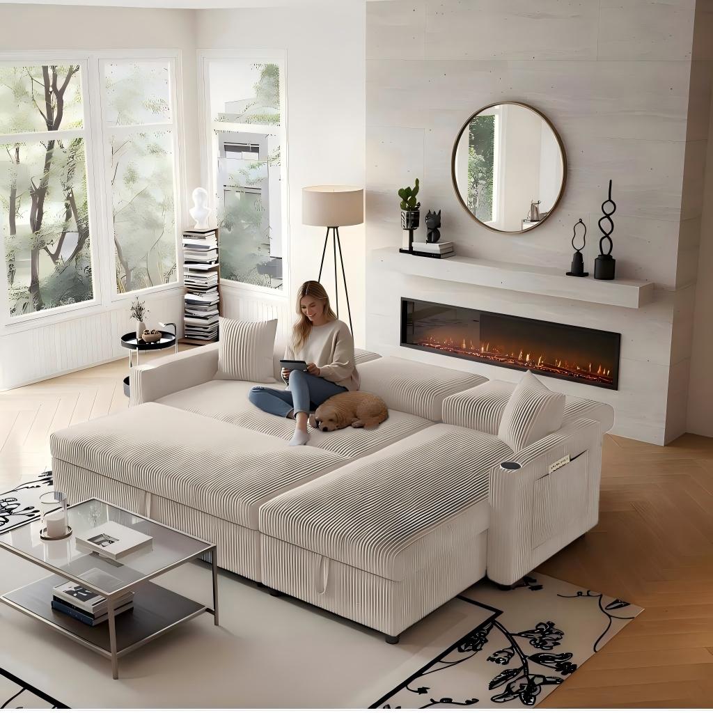Sofá en L Sofabetten, un sofá espacioso, un sofá cómodo para dormir en las alturas y un espacio de almacenamiento adecuado para un sofá modular y un sillón en su salón de estar y en su apartamento