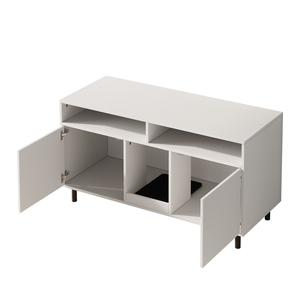Katzentoiletten-Schrank/Katzenstreuwanne-Schrank con Alfombra de Cojín para Arena, Armario para Mascotas con Soporte, Sideboard/TV Stand para Mascotas, sin Baño para Gato, 120x50x66cm, Blanco