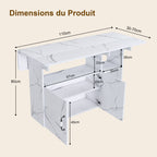 Mesa de comedor plegable rectangular móvil de 110x70x80 cm, multifuncional con 5 plataformas de almacenamiento y 5 ruedas con freno (4 fijas), ahorra espacio para cocina, casa, oficina, residencia estudiantil, estilo mármol blanco