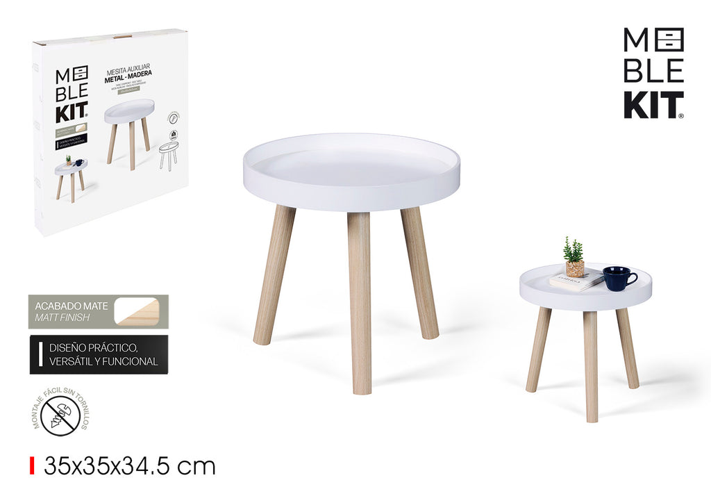 Meble Kit Round Auxiliary Table, White Matt Finish product images and lifestyle scenes