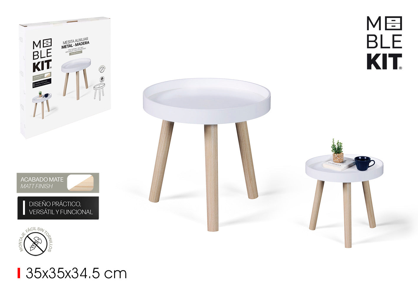 Meble Kit Round Auxiliary Table, White Matt Finish product images and lifestyle scenes