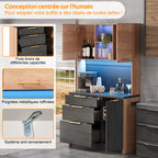 Armario alto de cocina de 100 × 40 × 180 cm, estilo betón, placa de trabajo negra, iluminación LED ajustable, toma de corriente europea, adecuado para cocinas, salones de estar, apartamentos, etc.