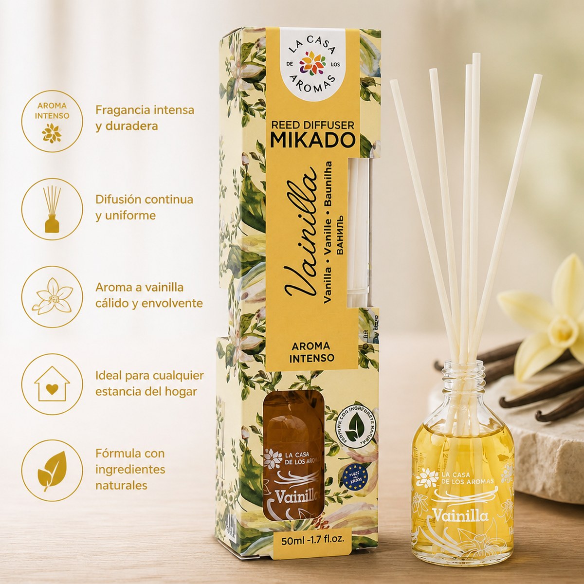 Difusor de Varillas Vainilla de 50ml de La Casa de los Aromas