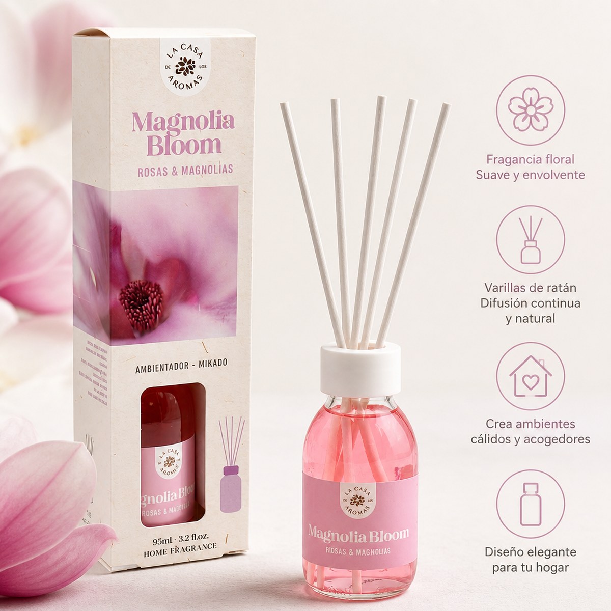 Ambientador Mikado Magnolia Bloom La Casa de los Aromas | 95 ml | Rosas y Magnolias | Hogar