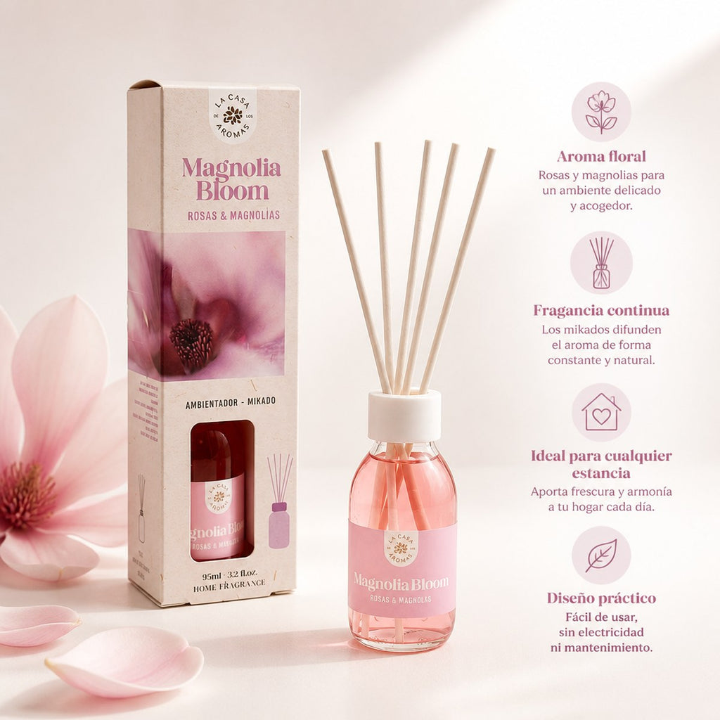 Ambientador Mikado Magnolia Bloom La Casa de los Aromas | 95 ml | Rosas y Magnolias | Hogar