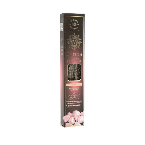 Karma Rose Incense Sticks with Rose Quartz product images and lifestyle scenes