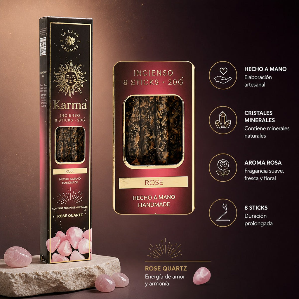 Bastones de Incenso Karma con Cuarzo Rosa