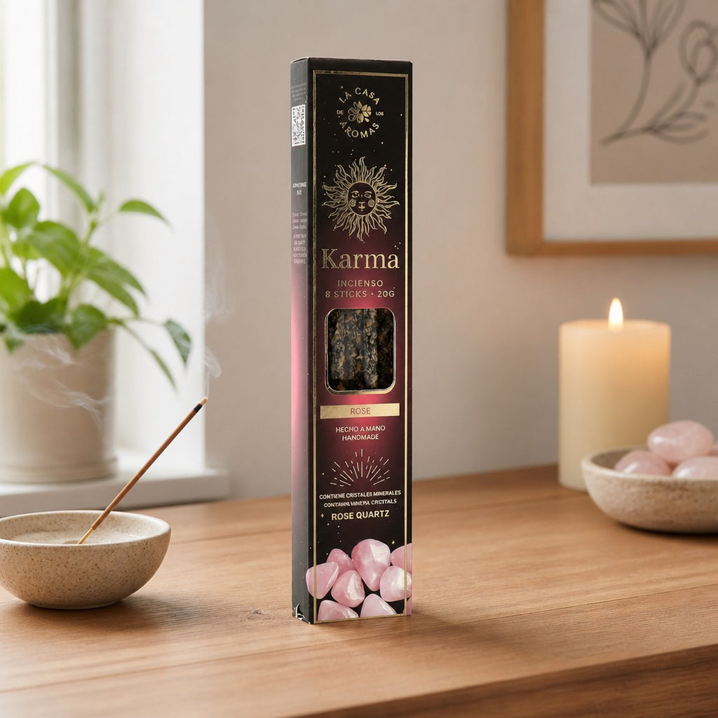 Bastones de Incenso Karma con Cuarzo Rosa