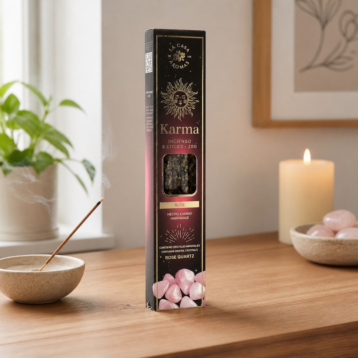 Bastones de Incenso Karma con Cuarzo Rosa
