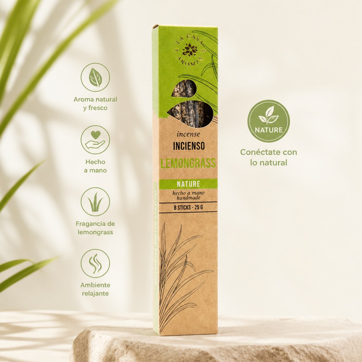 Incienso de LimonGrass Natural Hecho a Mano (8 Unidades)