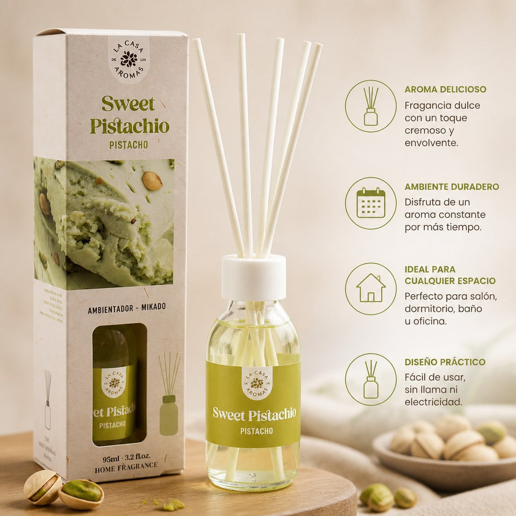 Ambientador Mikado Sweet Pistachio La Casa de los Aromas | 95 ml | Aroma Dulce Pistacho | Hogar