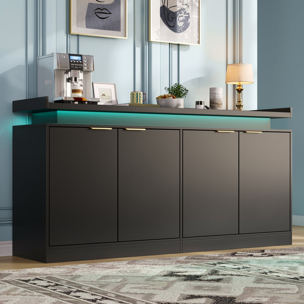 Armario de cocina con iluminación LED, Sideboard con 4 puertas, Buffet con mucho espacio de almacenamiento para el comedor y el salón, 160 × 39 × 83 cm