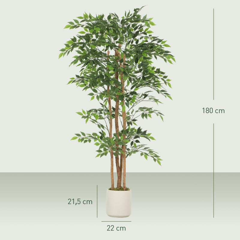 Banyan artificial de plástico con tronco de madera maciza, maceta, para salón, dormitorio, oficina 75 x 75 x 180 cm, color verde