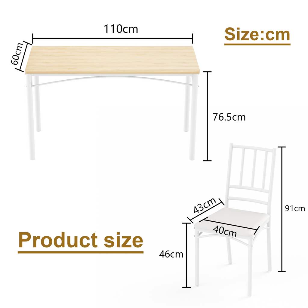 Set de mesa de comedor, barra con 4 sillas de comedor, mesa de cocina con sillas, mesa de desayuno industrial para cocina, salón, sala de fiesta, colores naturales y blanco, 110cm * 60cm * 76,5cm