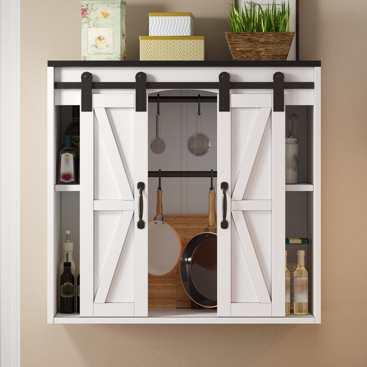 Armario de pared para la cocina con 2 puertas correderas y soportes de empotramiento ajustables, armario de pared para el almacenamiento en el salón, el baño y la lavandería, 80 × 31 × 76 cm
