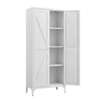 Gabineté de almacenamiento metálico de dos puertas para despensa de la cocina, con estantes ajustables, gabineté alto de acero para la cocina, salón, comedor y oficina, blanco