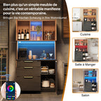 Armario alto de cocina de 100 × 40 × 180 cm, estilo betón, placa de trabajo negra, iluminación LED ajustable, toma de corriente europea, adecuado para cocinas, salones de estar, apartamentos, etc.