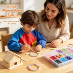 Kit de Manualidades DIY para Niños, Set Completo con Perlas Multicolores y Palitos de Madera, Regalo Creativo para Actividades en Casa