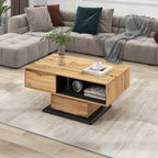 Mesita de centro de madera con textura, con un cajón sin mango, un estante y estante trasero, espacio de almacenamiento doble. Oficina, sofá de salón, gran espacio de almacenamiento.