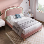 Cama con Colchón LED Individual 90 x 190cm, Base de Cama con Armazón de Latas y Parte Superior de Cabeza Ajustable, Cama Con Colchón en Rosa, Armazón de Cama para Habitación de Dormir, Habitación de Huéspedes - Seda