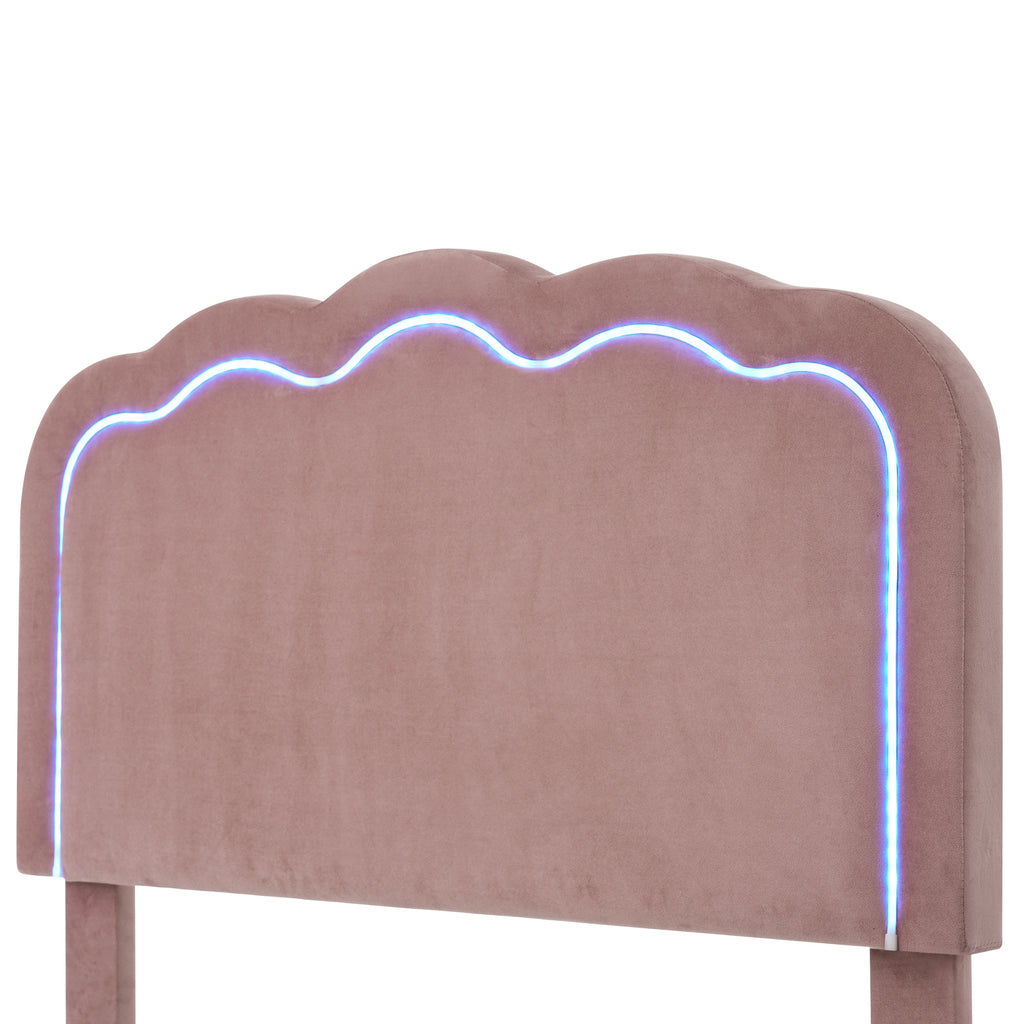 Cama con Colchón LED Individual 90 x 190cm, Base de Cama con Armazón de Latas y Parte Superior de Cabeza Ajustable, Cama Con Colchón en Rosa, Armazón de Cama para Habitación de Dormir, Habitación de Huéspedes - Seda