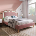 Cama con Colchón LED Individual 90 x 190cm, Base de Cama con Armazón de Latas y Parte Superior de Cabeza Ajustable, Cama Con Colchón en Rosa, Armazón de Cama para Habitación de Dormir, Habitación de Huéspedes - Seda
