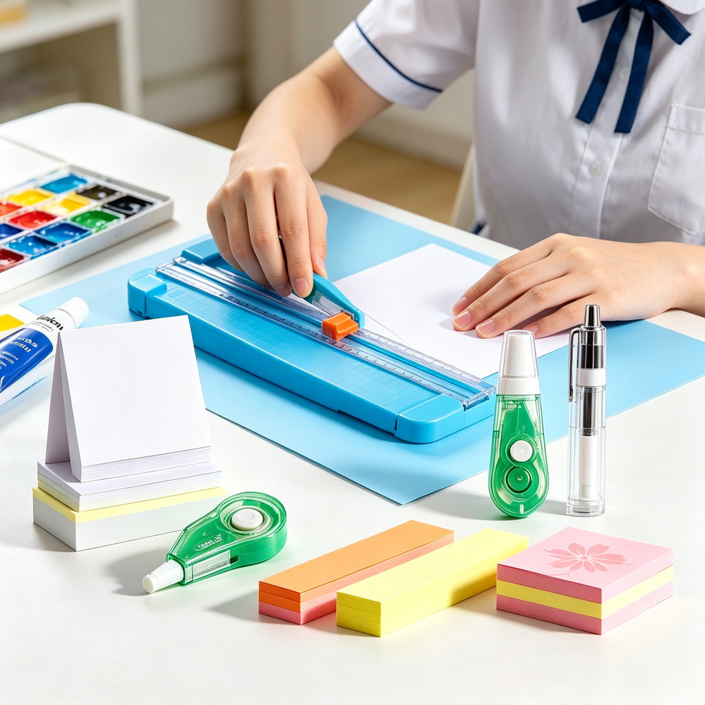 6 Piece School Stationery Set - Cutter, Acrylic Paint, Notes, and Correctors