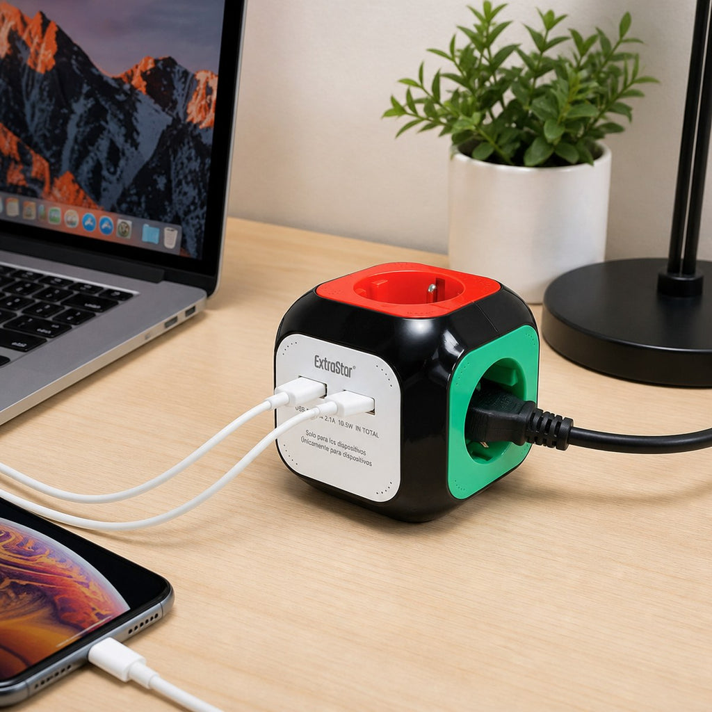 Toma de Poder Cubo 4 Tomas + 2 USB ExtraStar