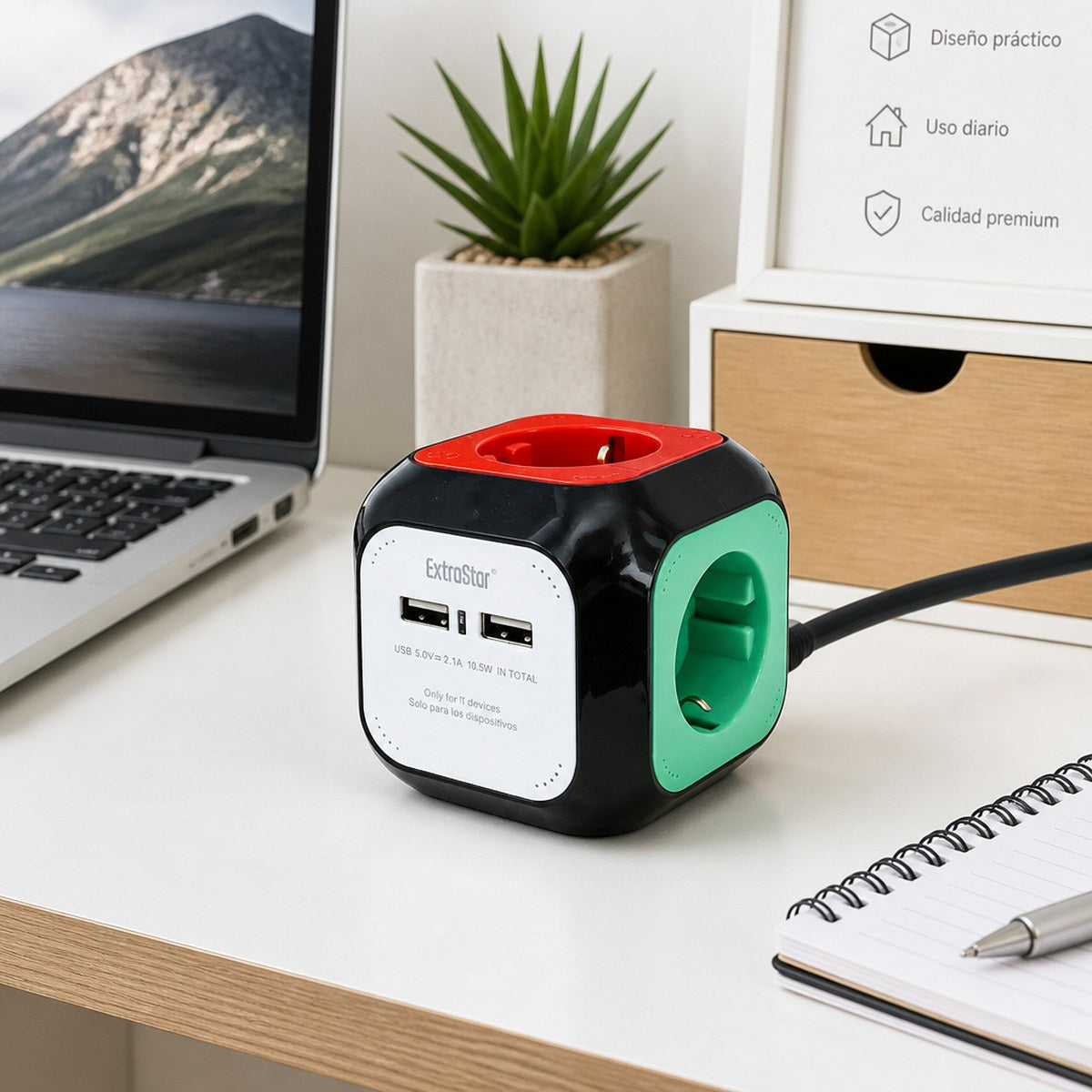 Toma de Poder Cubo 4 Tomas + 2 USB ExtraStar