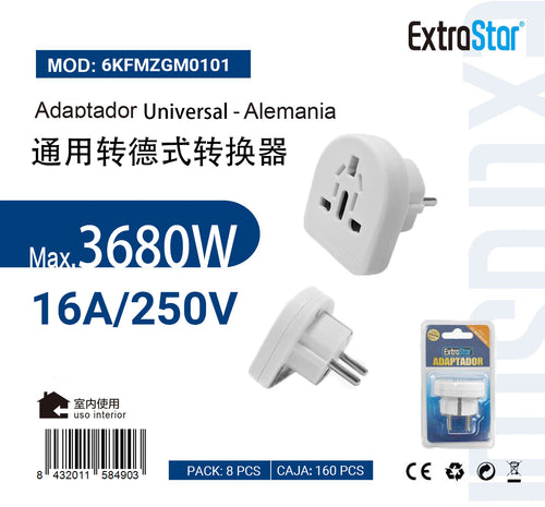 Universal to Germany Travel Power Adapter product images and lifestyle scenes