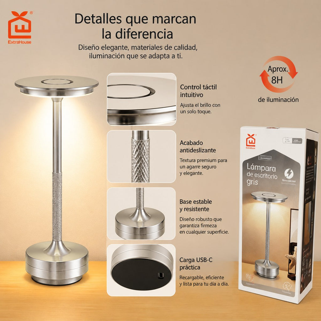 Rechargeable Dimmable LED Desk Lamp - Silver