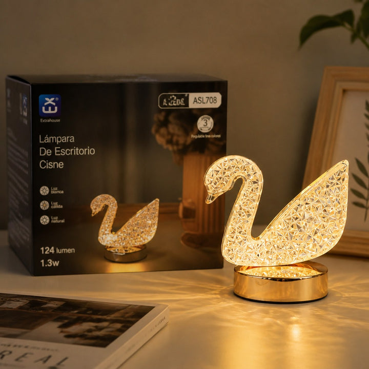 Extrahouse Swan Crystal LED Table Lamp, 3-Color Touch Dimmable