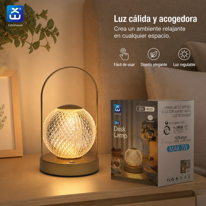 Extrahouse Retro Crystal Ball LED Table Lamp with Metal Handle