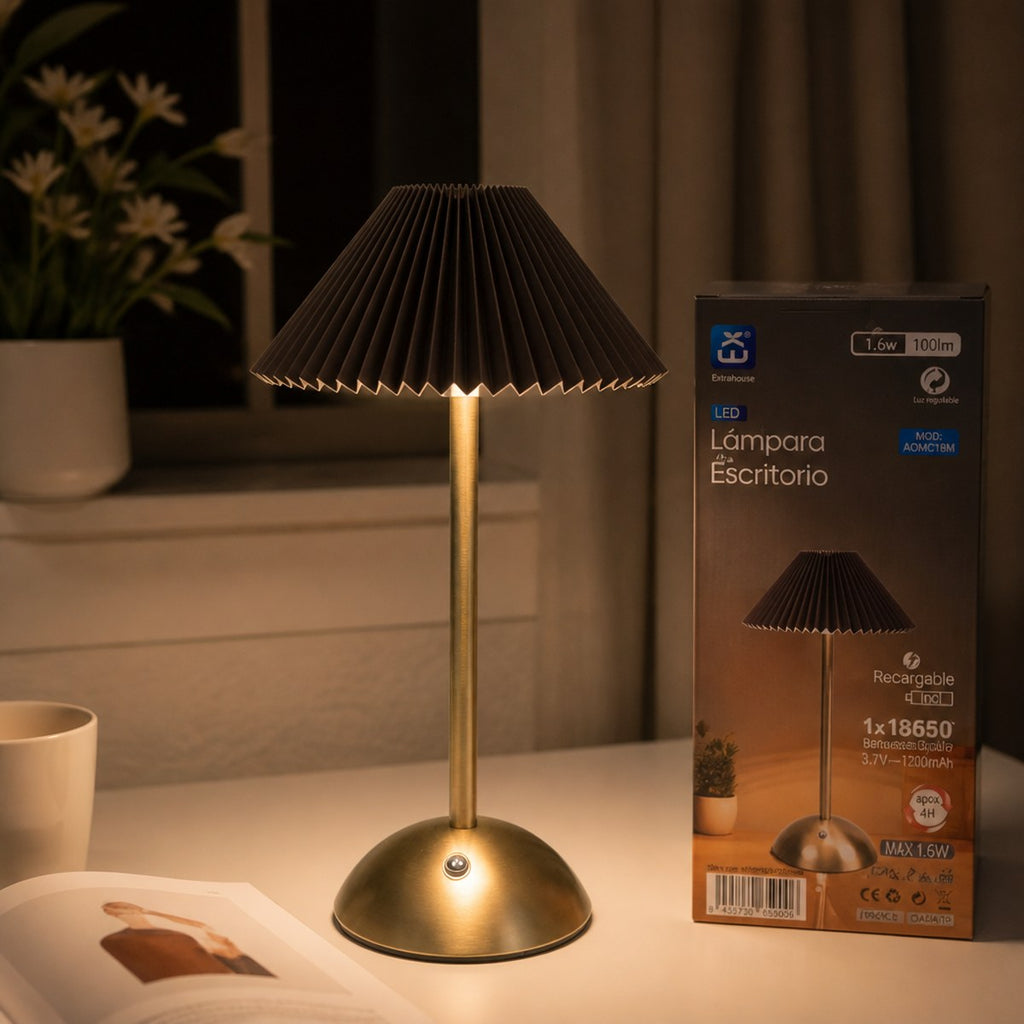 Vintage Pleated Rechargeable Desk Lamp - Brown