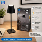 Black Rechargeable LED Desk Lamp with Adjustable Color Temperature