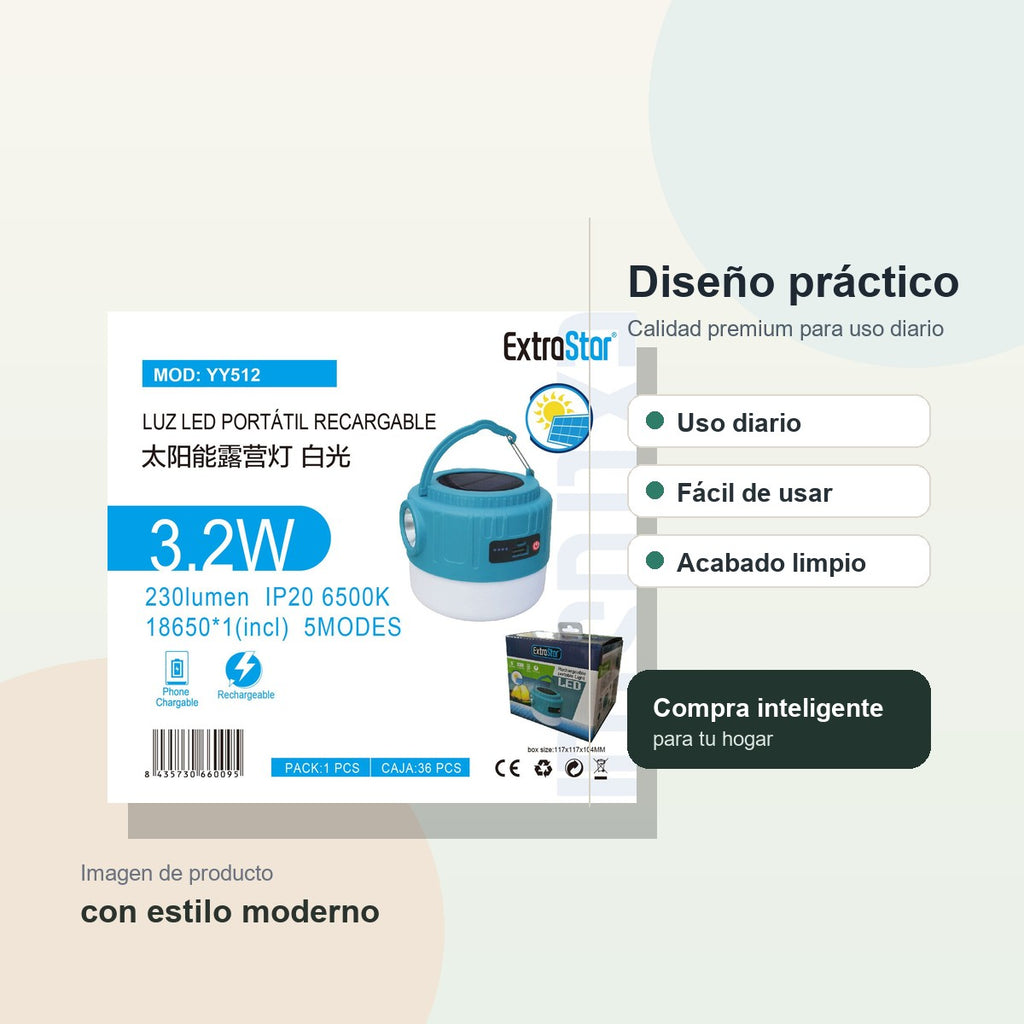 Linterna LED portátil solar ExtroStar