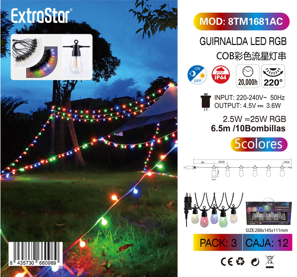 ExtraStar RGB LED String Lights, 6.5m, 10 Bulbs product images and lifestyle scenes