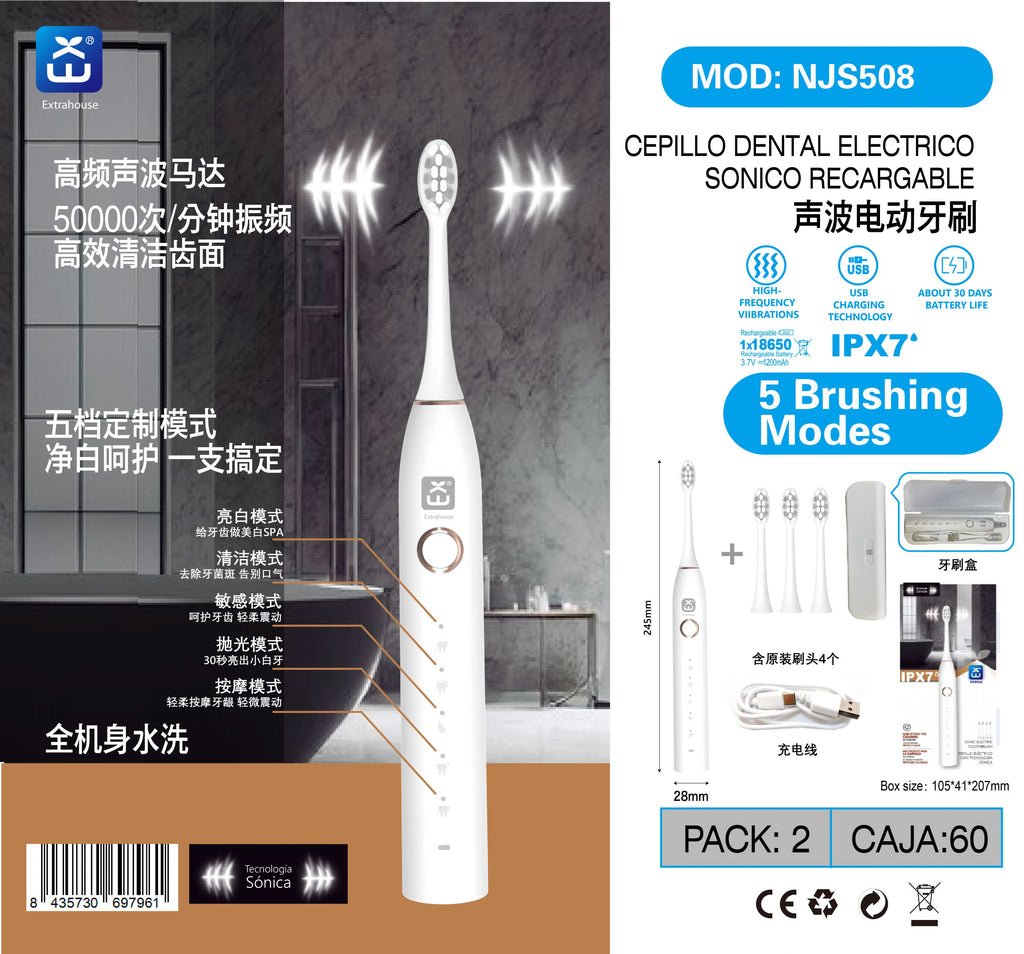 Sonic Electric Toothbrush with 5 Brushing Modes and USB Charging product images and lifestyle scenes