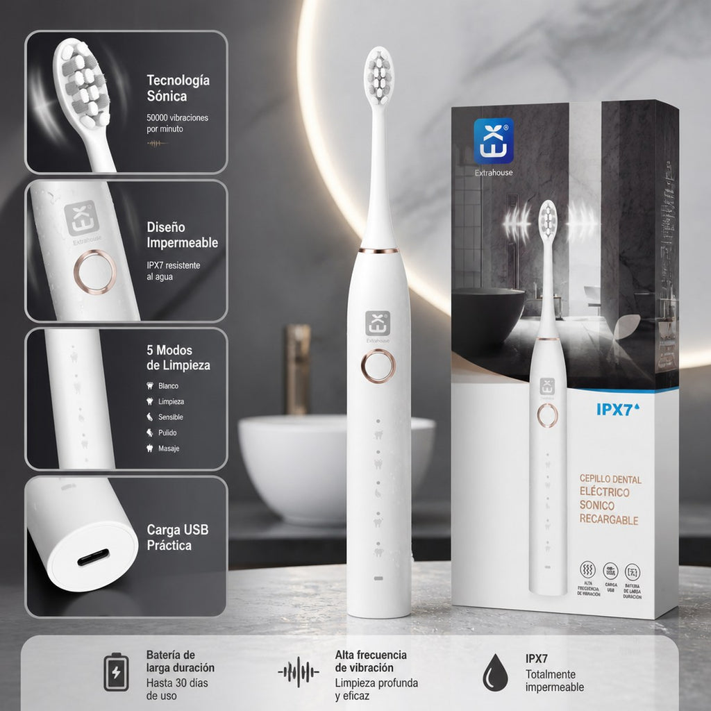 Cepillo Dental Eléctrico Sónico con Carga USB y 5 Modos