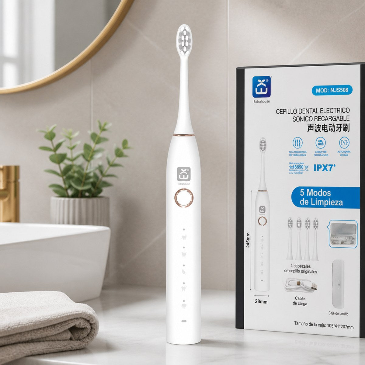 Cepillo Dental Eléctrico Sónico con Carga USB y 5 Modos
