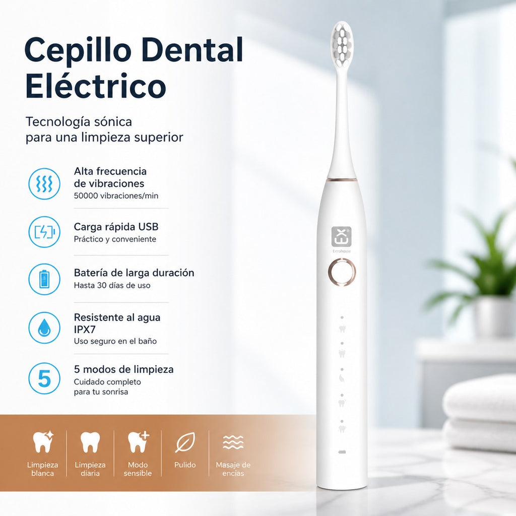 Cepillo Dental Eléctrico Sónico con Carga USB y 5 Modos